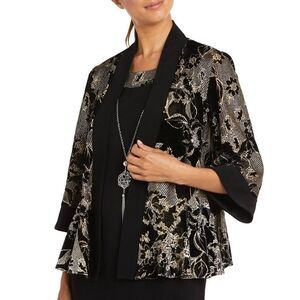 R&M Richards Womens Black-Ivory 1 PC Cocktail Party jacket Petites size 10, New